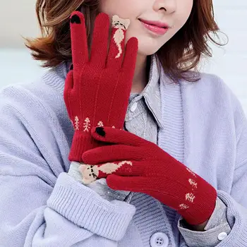 1 чифт атрактивни пълни пръсти против хлъзгане пухкава подплата женски плетене на една кука плетене удебелени външни ръкавици за езда