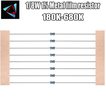 100pcs 1/8W 1% Метален филмов резистор 180K 200K 220K 240K 270K 300K 330K 360K 390K 430K 470K 510K 560K 620K 680K ома