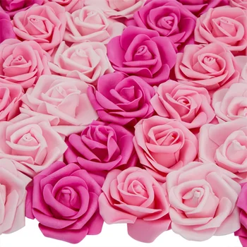 100PCS розов изкуствен роза цвете 7 см глави за декорации, сватба DIY цвете, пяна роза цветя булката букет парти декоративни