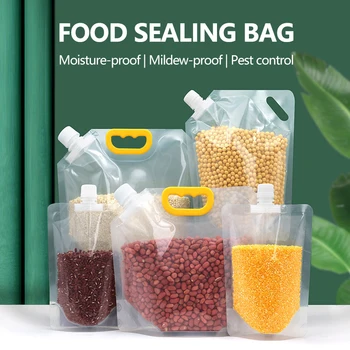 10Pcs прозрачна чанта за съхранение на зърно Зърнена запечатваща чанта за пиене Влагоустойчива чанта за опаковане на плесени с дръжка