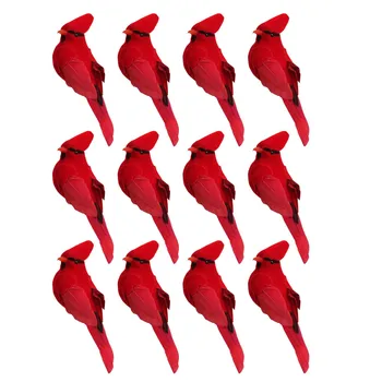 12Pcs Clip-on изкуствени червени кардинали коледни орнаменти пернат птица Коледа