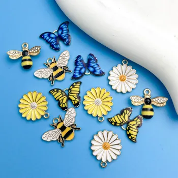 12pcs/pack сплав емайл капене масло сексапил пчелна пеперуда цвете форма малки висулки за бижута вземане констатации занаятчийски