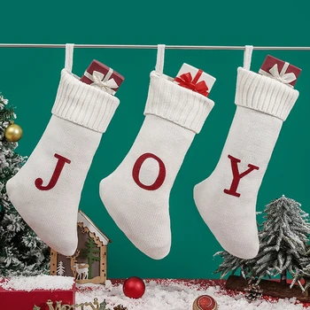 18inch монограм коледни чорапи плетени маншети бродирани коледни чорапи класически Navidad чорапи декорация 2024