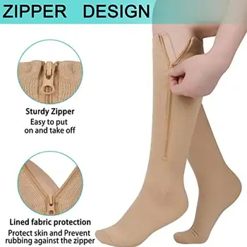 1pair компресионни чорапи спортни чорапи налягане медицински дебели унисекс поддържащи чорапи цип чорапи умора анти разтеглив крак A7I2
