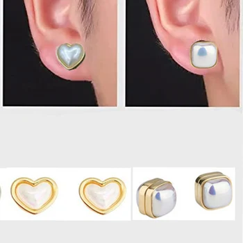 1Pair перла силна магнитна ухото Stud лесна употреба клип обеци за жени елегантен сърце площад магнит обеци без пиърсинг бижута