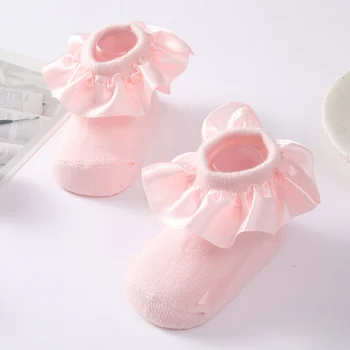 1Pairs Новородено бебе принцеса чорапи бебе бебе памучни чорапи дантела есен малко дете чорапи бебе дрехи аксесоари 0-2Y