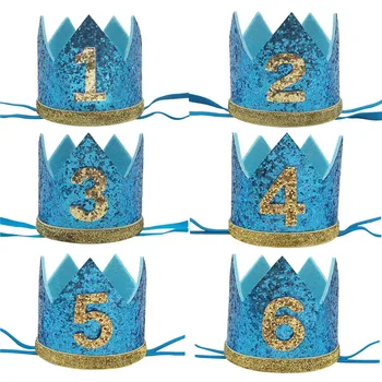 1Pcs синьо 1 2 3 4 5 6 години момче рожден ден корона лента за глава деца рожден ден парти бебе душ декорация 1-ви 2-ри 3-ти 4-ти рожден ден шапка
