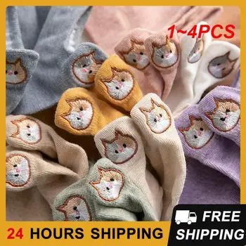 1~4PCS Анимационни чорапи Прекрасен нисък връх карикатура чорапи със сладък котка дизайни чорап нужда плитки чорапи котка мека