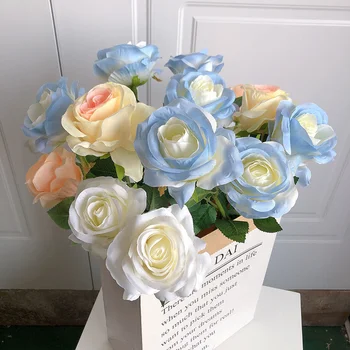 2\5 бр изкуствени цветя копринена роза дълъг клон букет за сватба декорация на дома фалшиви растения DIY венец доставки аксесоари