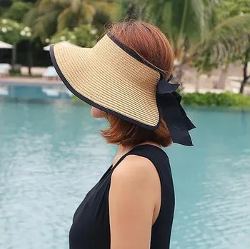 2019 Мода класически голяма периферия сламена шапка жени празен топ слънце шапка ваканция Anti-UV козирка chapeau femme момичета foldabl