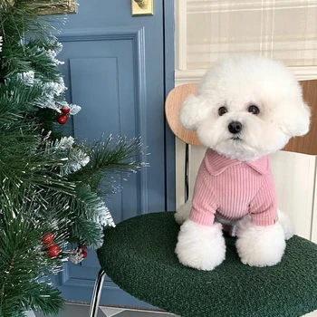 2023 Кученце дъно риза Теди плътен цвят топли зимни дрехи пудел удобен пуловер сладък куче дрехи
