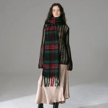 2023 Нов мек шал за жени Зима Нова мода Ежедневни сгъстяване Топла имитация кашмир шал пискюл кариран печат Bufanda T783