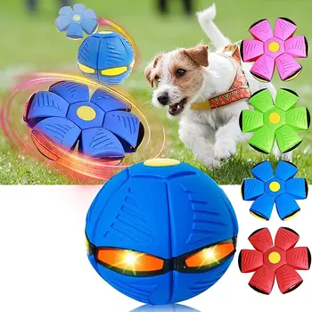 2023 Нова магия летяща чиния топка домашен любимец куче играчка трайни мека гума интерактивни деформируеми светещи хвърляне топка за кучета