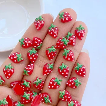 20pcs Нов сладък мини ягода нокти изкуство чар 3D смола плосък гръб плодове фигурка нокти занаяти DIY маникюр аксесоари за коса