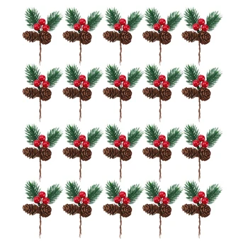 20Pcs Фалшиви клони на дървета Коледни горски плодове декорации фестивал празник Коледа борови кирки борови стъбла борово дърво декор