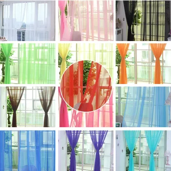 2pcs 100X200CM Завеса за прозорци Mordern Simple Sheer Сватбен стъклен екран Прозрачни екрани и цветни завеси Кухня Living