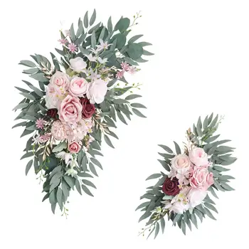 2Pcs Сватбена арка цвете листа цветна аранжировка изкуствени флорални рушвет за сватбен стол прозорец фон церемония Arbor
