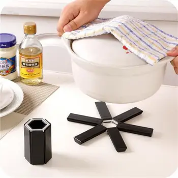 2pcs Творчески черен сгъваем неплъзгащ се топлоустойчив Placemat Trivet Pan Pad Pot Holder Mat Coaster възглавница кухненски аксесоари
