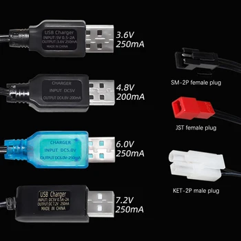 3.6V 4.8V 6V 7.2V 250mA NiMh / NiCd батерия USB зарядно кабел SM 2P напред щепсел дистанционно управление кола USB зарядно електрическа играчка