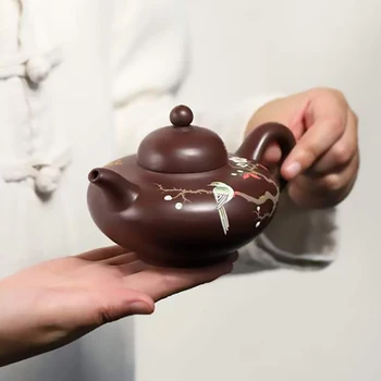 300ML майстор занаят Yixing глина чайник традиционен китайски птица живопис 7Holes чай филтър ръчно изработени чайник Oolong Teaware