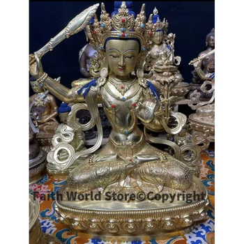 30см Непал Тибет будист TOP Висококачествена медна статуя на Буда Поклонете се на Бодхисатва Манджушри Буда дом прогони злите духове