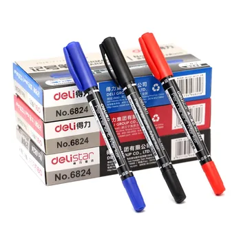 3Pcs/pack Twin Tip Постоянни маркери, фина точка, (черно, синьо, червено) мастило, 0.5mm-1mm Офис консумативи