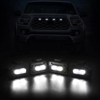 4PCS LED предни светлини за решетка за Toyota Tacoma Raptor TRD Off Road Sport 2020 2021 Външна лампа за грил, бяла светлина