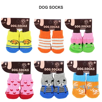 4Pcs/Set Pet Dog Socks Anti-Slip Print Cats Puppy Paw Protector Products Трикотажни топли вътрешни носещи кучешки котешки чорапи Random Color