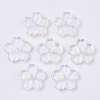 50PCS Прозрачни стъклени перли AB Цветно покритие Цвете Clear AB 11.5x12x2.5mm Дупка: 0.9mm