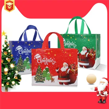 5pcs Коледа чанта нетъкан подаръци чанта чанта за съхранение карикатура Дядо Коледа снежен човек печат сгъваема голяма пазарска чанта парти доставки