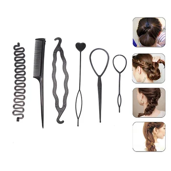 6pcs / комплект Прическа плетене инструменти Pull-through коса игла дозатор гребен за коса