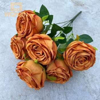 7 глави изкуствена роза фалшива цвете сватба булчински букет фотография подпори начало градина декорация симулация коприна роза букет