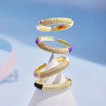 925 стерлинги сребърен пръстен женски ниша мода светлина луксозен емайл ред диамант капково отворен пръстен на едро високи бижута