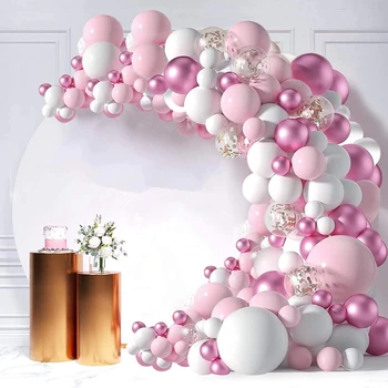 94Pcs различни размери розово бяло розово злато конфети латекс балони венец арка комплект за бебешки душ сватбено тържество декорации