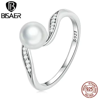 BISAER 925 стерлинги сребърна черупка топчета пръстен блестящ циркон класически сватбени халки пръстени за жени парти годишнина фини бижута
