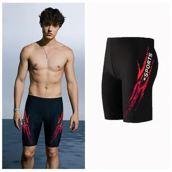Boys Swim Trunks Waterproof Quick Dry Bathing Man Diving Long Swimsuit Boxer Briefs Beach Shorts Wear 65-85KG