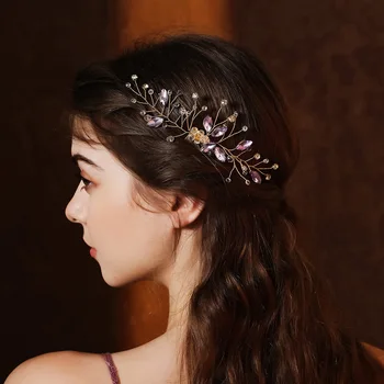 Bride сватба коса гребени лилаво кристал шлем прост U форма пръчки за коса вилици перла фиба коса бижута за шаферка