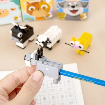 Cartoon животински форма градивни блокове Острилка за моливи Инструменти за заточване на моливи Пъзел играчки DIY събрание острилка за моливи