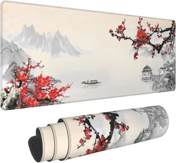 Cherry Blossom Gaming Mouse Pad Large Mouse Mat Desk Pad Stitched Edges Mousepad Non-Slip Rubber Base Mice Pad 31.5 X 11.8 инча