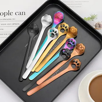 Creative Cartoon Cat Claw Coffee Stirring Spoons Hollow Dog Paw Spoon Kitchen Tableware Ice Cream Dessert Tea Accessories Gift
