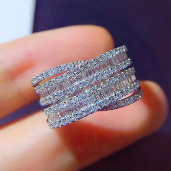 Cross AAAAA циркон пръст пръстен 925 стерлинги сребърно парти сватбена халка пръстени за жени мъже обещават годежни бижута подарък