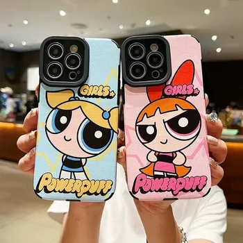 Cute Powerpuff Girls Vertical Stripe Case за iPhone 15 14 11 Pro Max 13 12 XR XS X 8 7 Plus SE 2020 Мек силиконов капак за телефон
