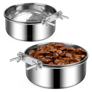 Dog Bowls 2 Pack, Купа за кучешка храна от неръждаема стомана и купа за вода, Висящи купички за кучета за развъдник за щайги за клетки, неразливащо се сребро