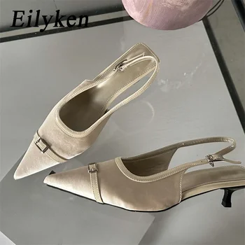 Eilyken Нов дизайн заострени пръсти ключалката каишка жени помпи прашка дамски сандали мода банкет ниски токчета мулета обувки