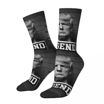 Funny Trump 2024 Mugshot президент легенда баскетболни чорапи Доналд полиестер екипажа чорапи за унисекс пот абсорбиране
