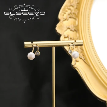 GLSEEVO Обеци от естествена перла Стилни музикални ноти Декларация за дизайн на циркон Шик обица Фънки булка бижута за жени подарък