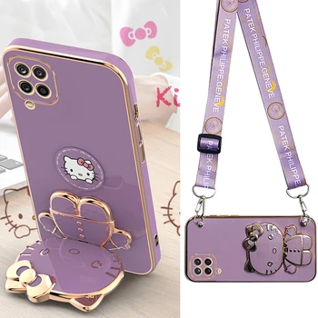 Hello Kitty Holder гривна каишка ремък обшивка телефон случай за Samsung Galaxy A53 A73 A13 A23 A33 A12 A22 A32 A52 A52S A72 A04