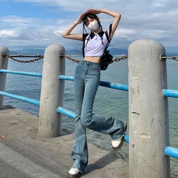Hot Style Summer Neat Bunch Of Burrs High-elastic Flares Bootleg High Waist Jeans Women Cultivate One's Morality Show Thin Spice