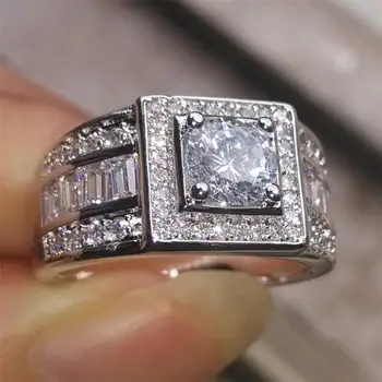 HOYON 18K платинен цветен диамантен пръстен луксозен скъпоценен камък Bizuteria Мъжки сватбен пръстен подарък Anillos Bague бижу s925 Сребърни бижута