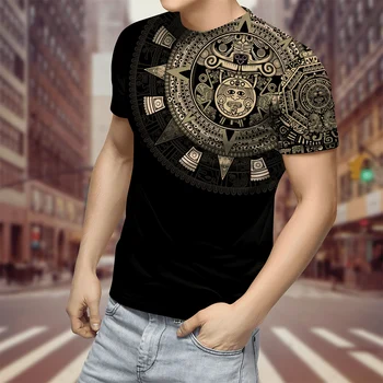 HX Модни мъжки тениски 3D графични мексикански ацтекски воини отпечатани върхове полиестер навсякъде печат ацтеките тениски случайни спортни облекла